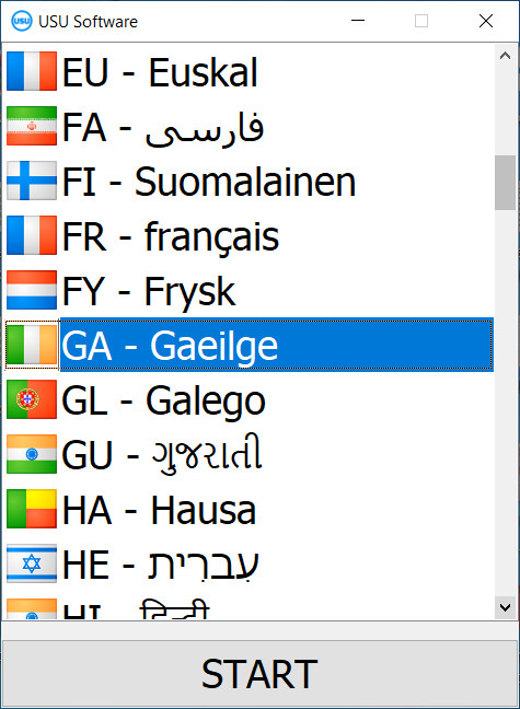 Agus an clár á thosú agat, is féidir leat an teanga a roghnú.