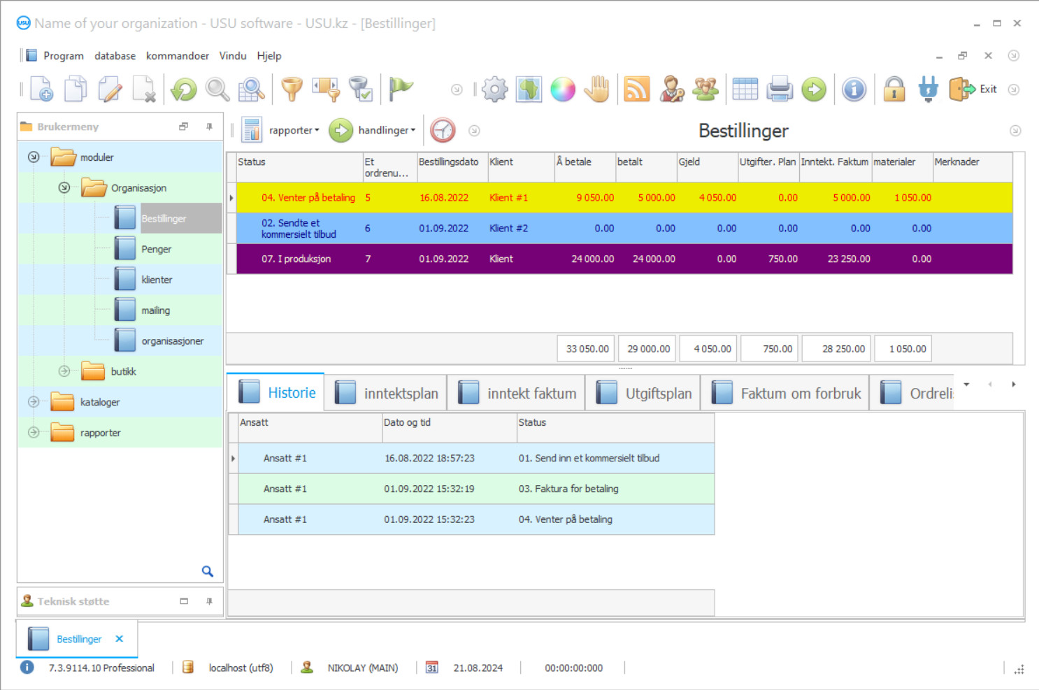 Regnskap for reklametjenester - Skjermbilde av programmet