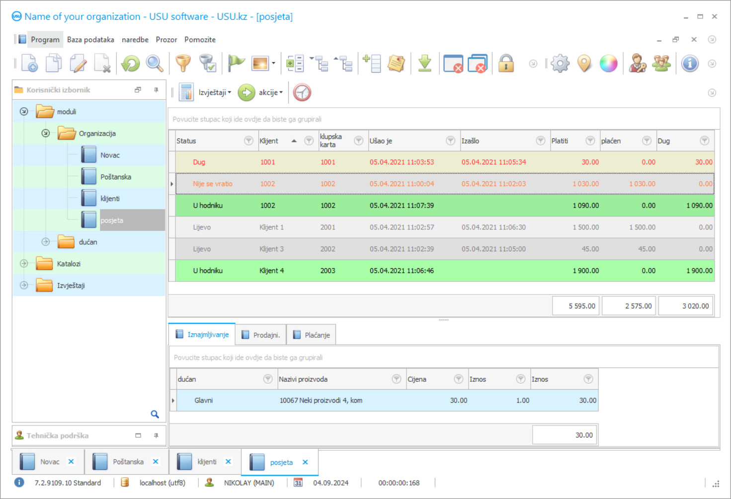 Proračunska tablica za anti-kafić - Snimka zaslona programa
