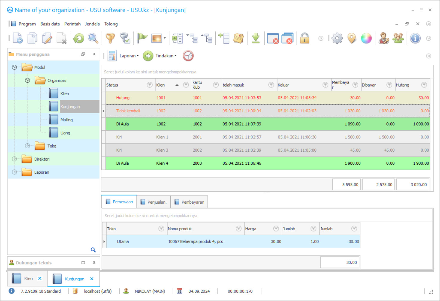 Spreadsheet untuk anti-kafe - Tangkapan layar program