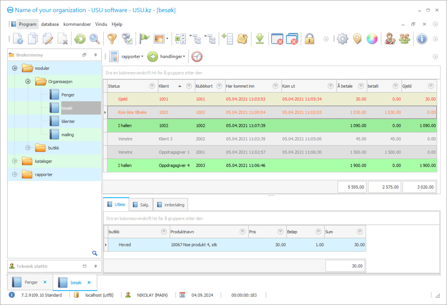 Regneark for en antikafé - Skjermbilde av programmet