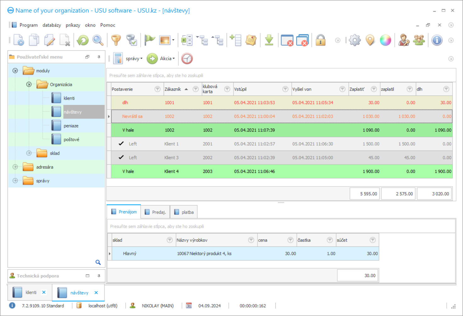 Tabuľka pre anti-kaviareň - Snímka obrazovky programu