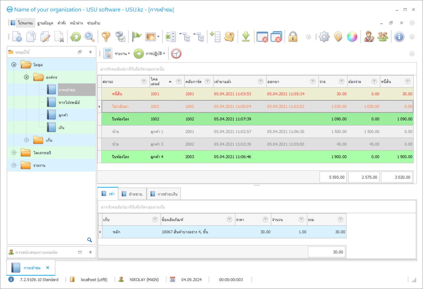 สเปรดชีตสำหรับแอนตี้คาเฟ่ - ภาพหน้าจอของโปรแกรม