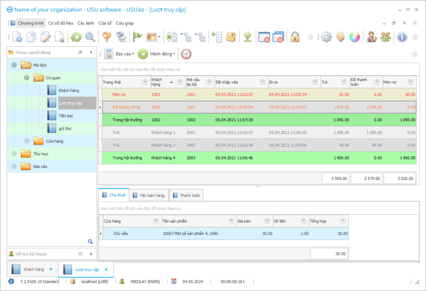 Bảng tính cho một quán cà phê chống - Ảnh chụp màn hình chương trình