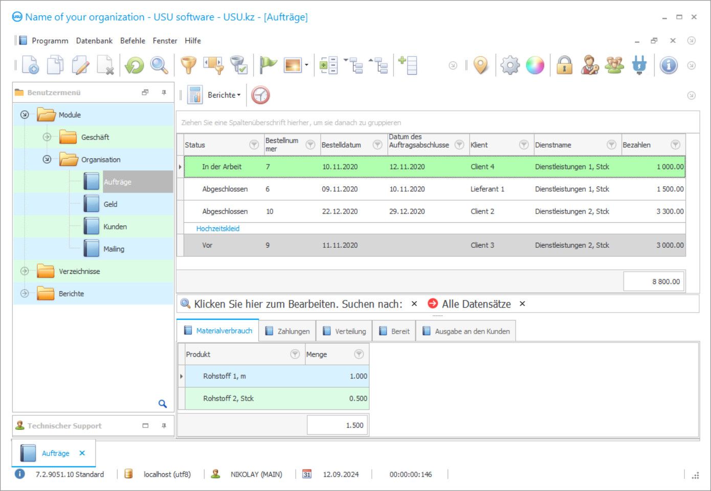 Buchhaltung von Atelierkunden - Screenshot des Programms