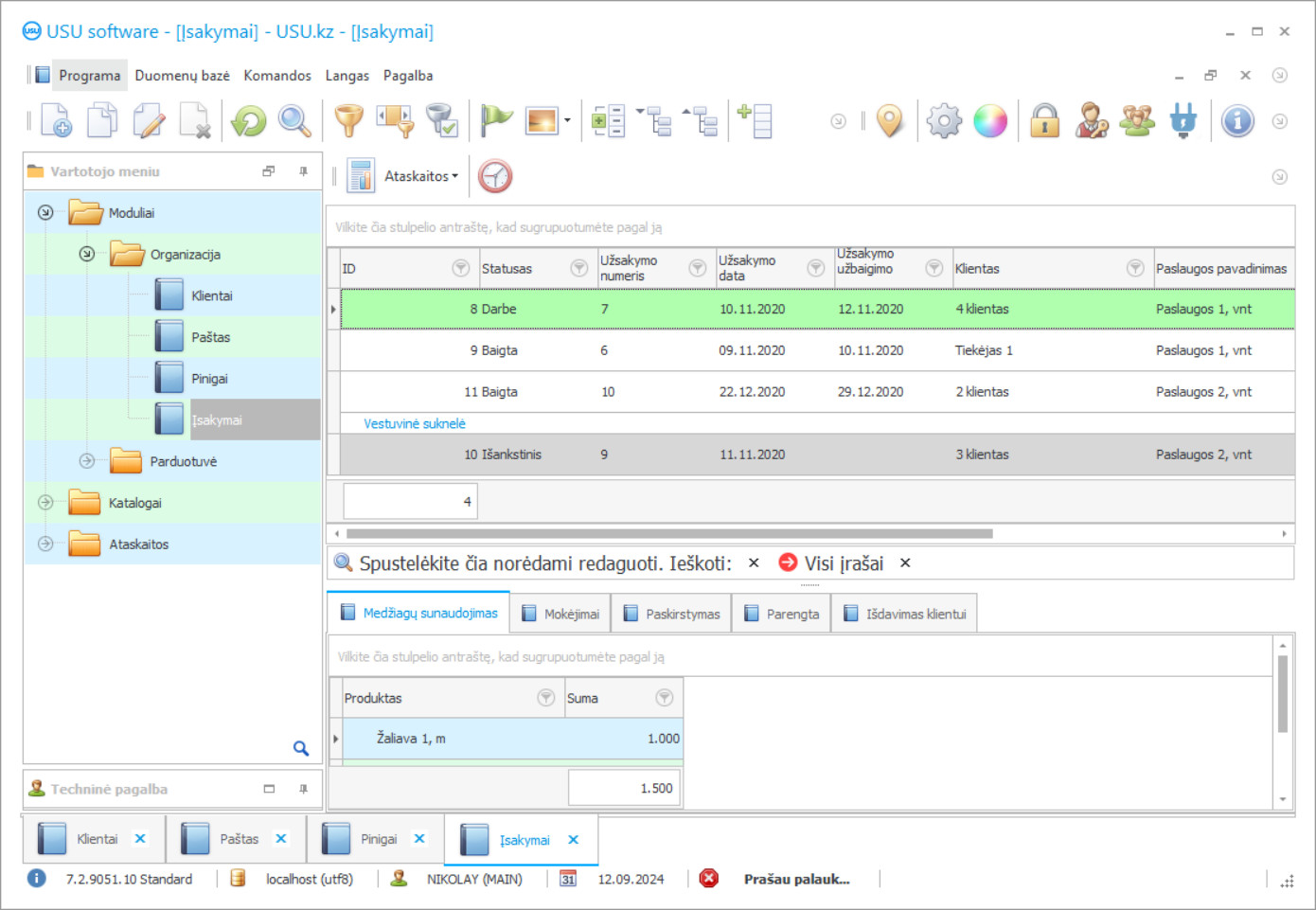 Ateljė klientų apskaita - Programos ekrano kopija