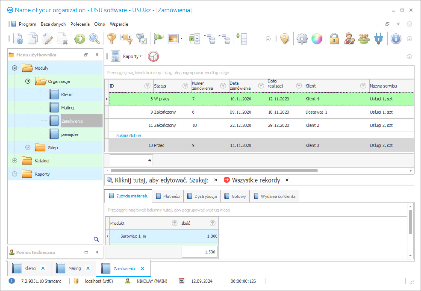 Księgowość klientów atelier - Zrzut ekranu programu
