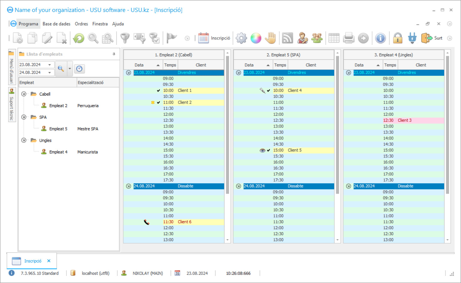 Programa per a una perruqueria - Captura de pantalla del programa