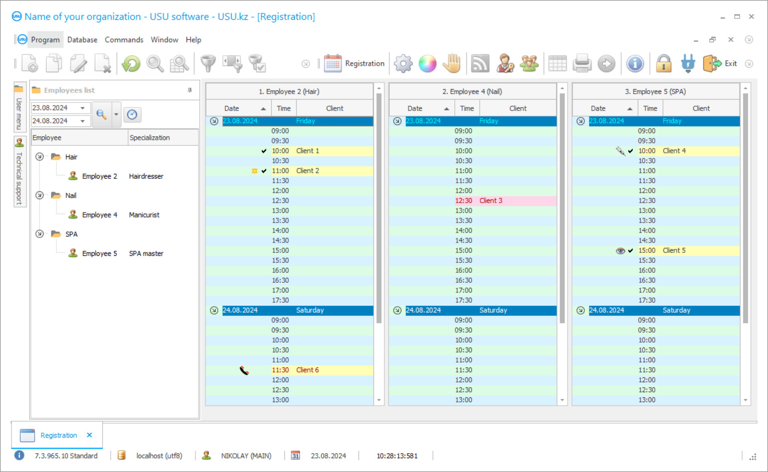 Program for a hairdressing salon - Program screenshot