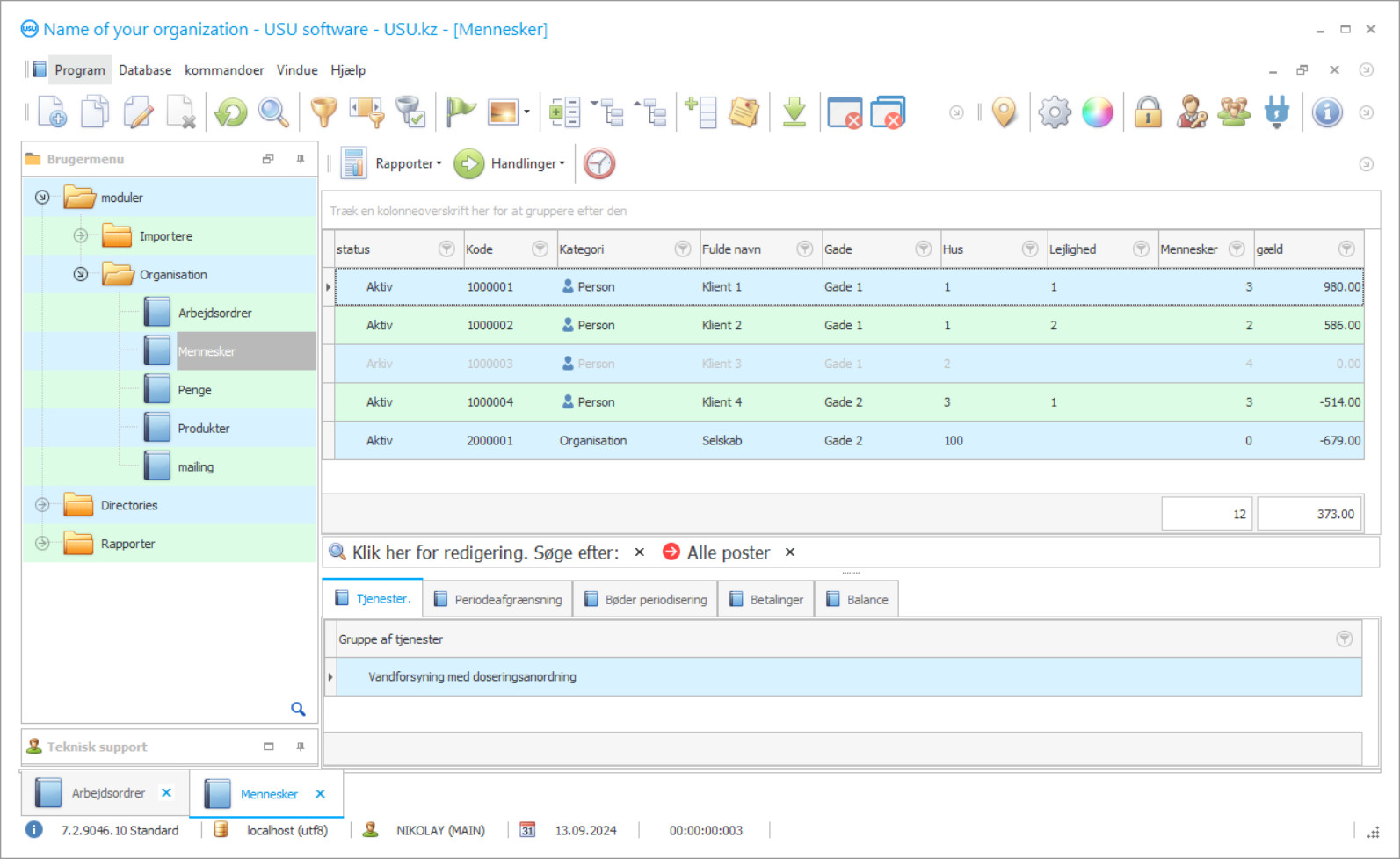Program til beregning af kommunale tjenester - Program skærmbillede
