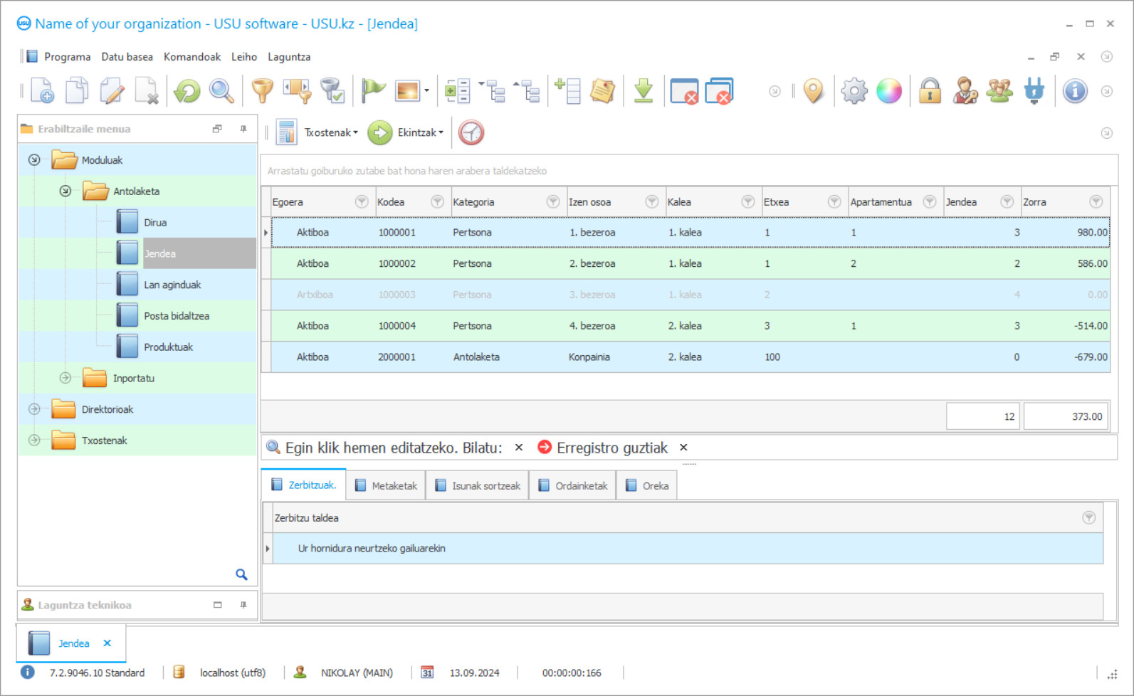 Komunitate zerbitzuak kalkulatzeko programa - Programaren pantaila-argazkia