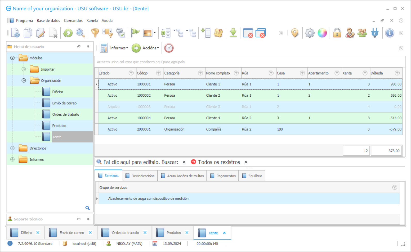 Programa de cálculo de servizos comunitarios - Captura de pantalla do programa