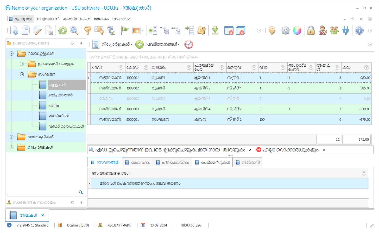 സാമുദായിക സേവനങ്ങൾ കണക്കാക്കുന്നതിനുള്ള പ്രോഗ്രാം - പ്രോഗ്രാം സ്ക്രീൻഷോട്ട്