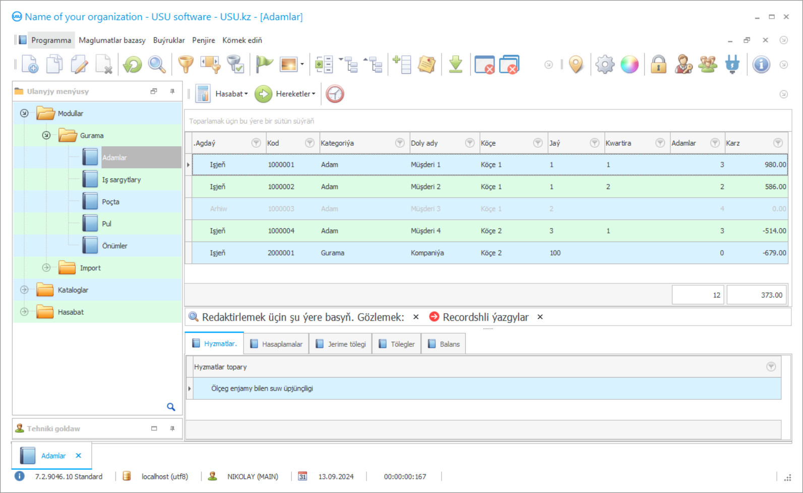 Jemgyýetçilik hyzmatlaryny hasaplamak üçin maksatnama - Programmanyň skrinshoty