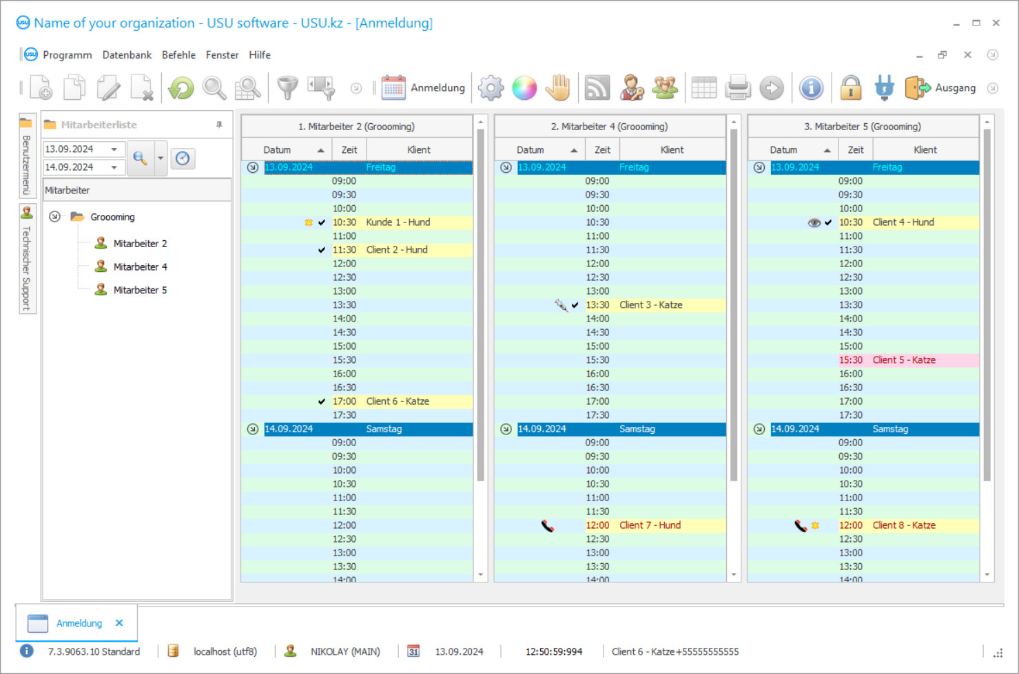 Software für einen Pflegesalon - Screenshot des Programms