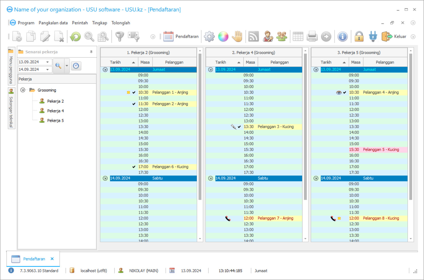 Perisian untuk salun dandanan - Tangkapan skrin program