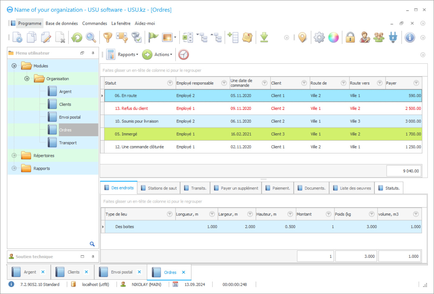 Comptabilité des services de livraison - Capture d'écran du programme