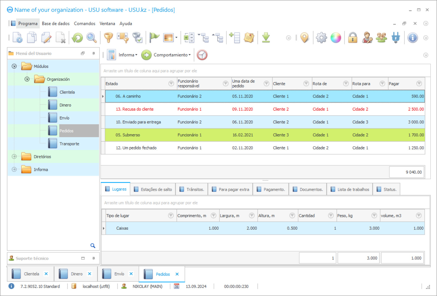 Contabilidade de serviços de entrega - Captura de tela do programa