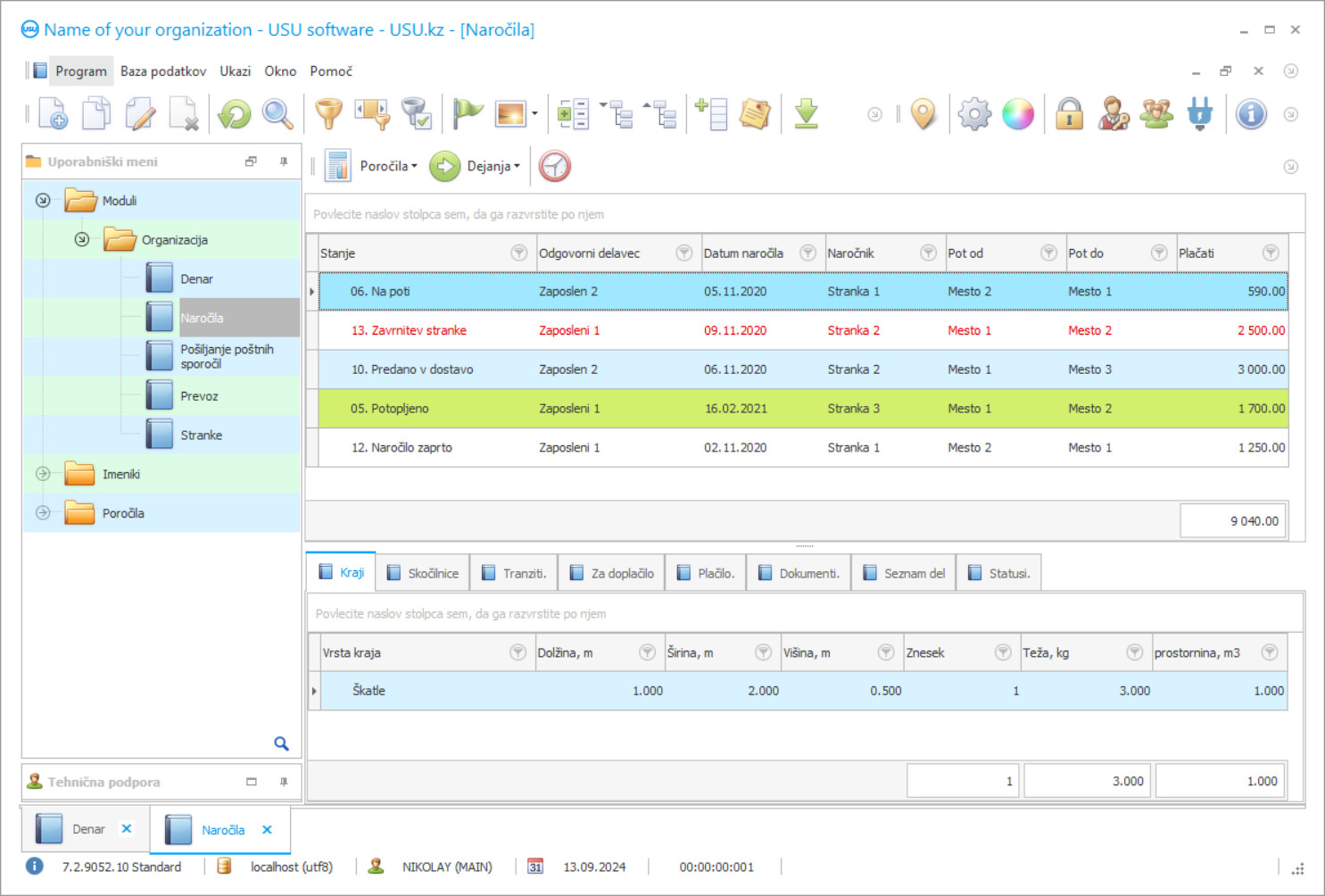 Računovodstvo dostavnih storitev - Posnetek zaslona programa