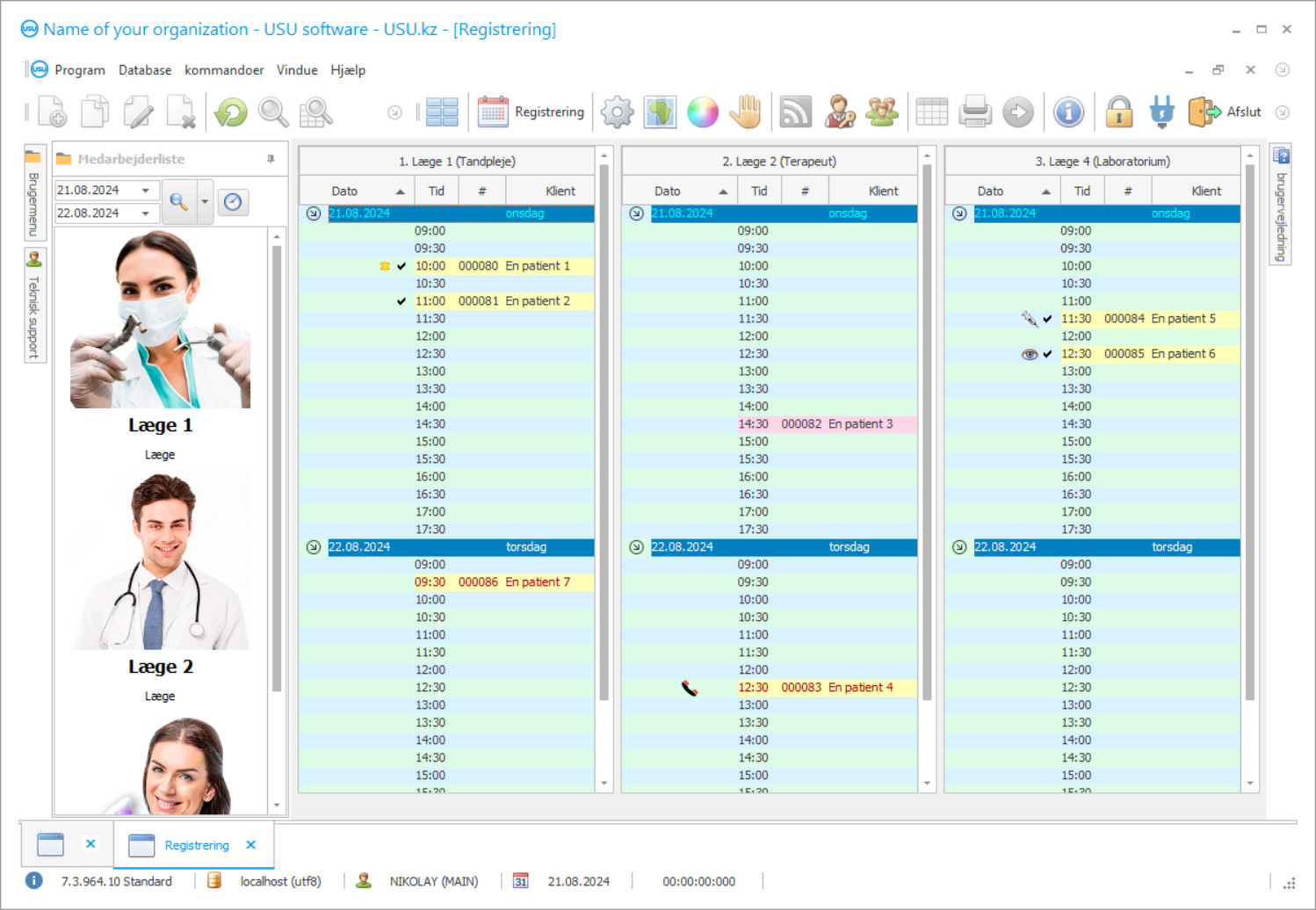 Program til medicinsk center - Program skærmbillede