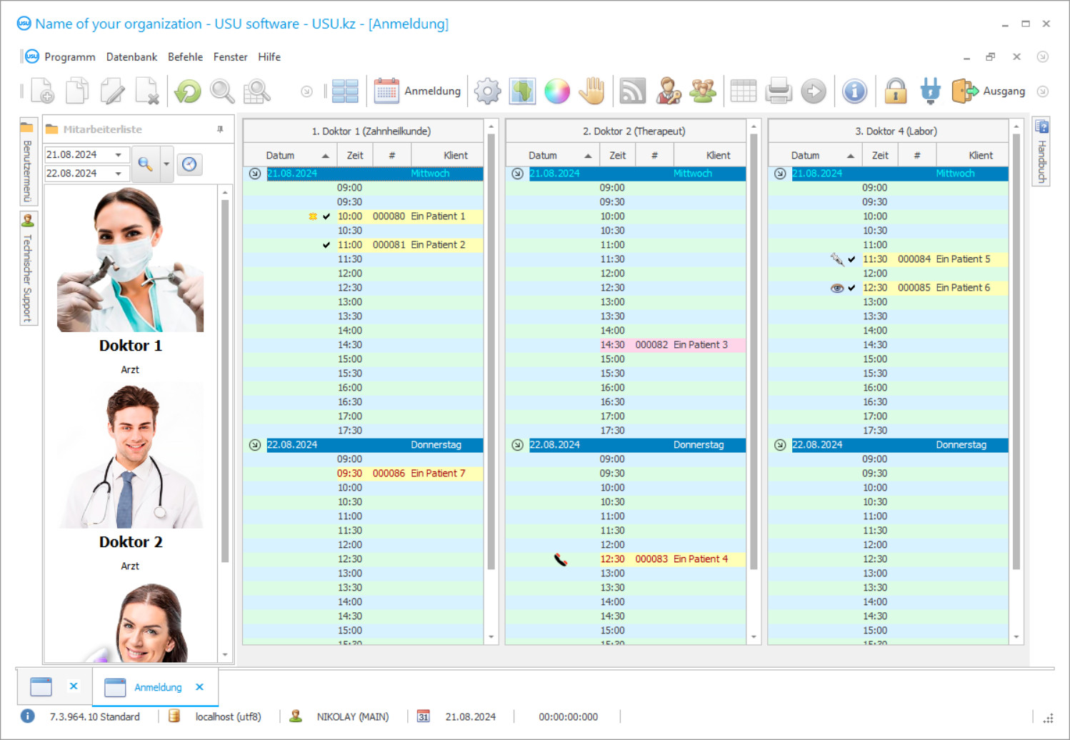 Programm für medizinisches Zentrum - Screenshot des Programms