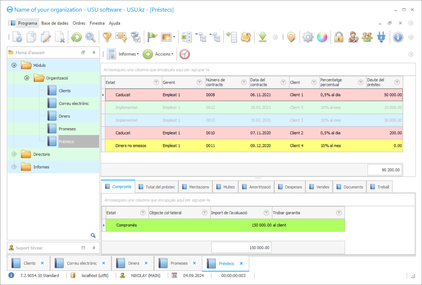 Programa de comptabilització de crèdits i préstecs - Captura de pantalla del programa