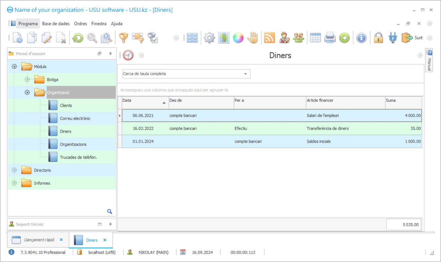 Programa de comptabilitat per a un emprenedor individual - Captura de pantalla del programa