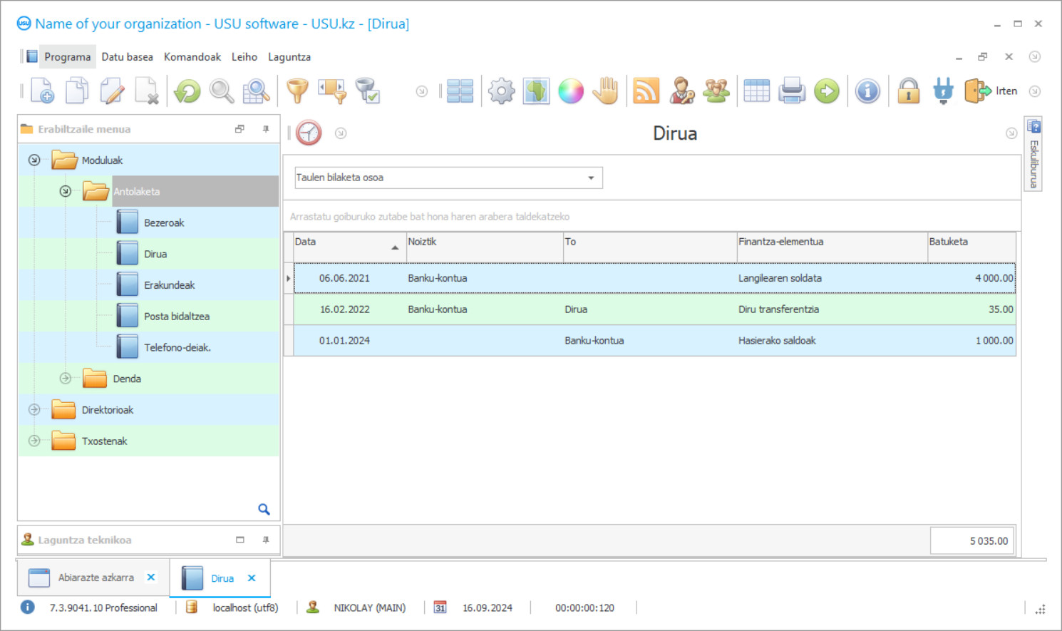 Banakako ekintzaile baten kontabilitate programa - Programaren pantaila-argazkia