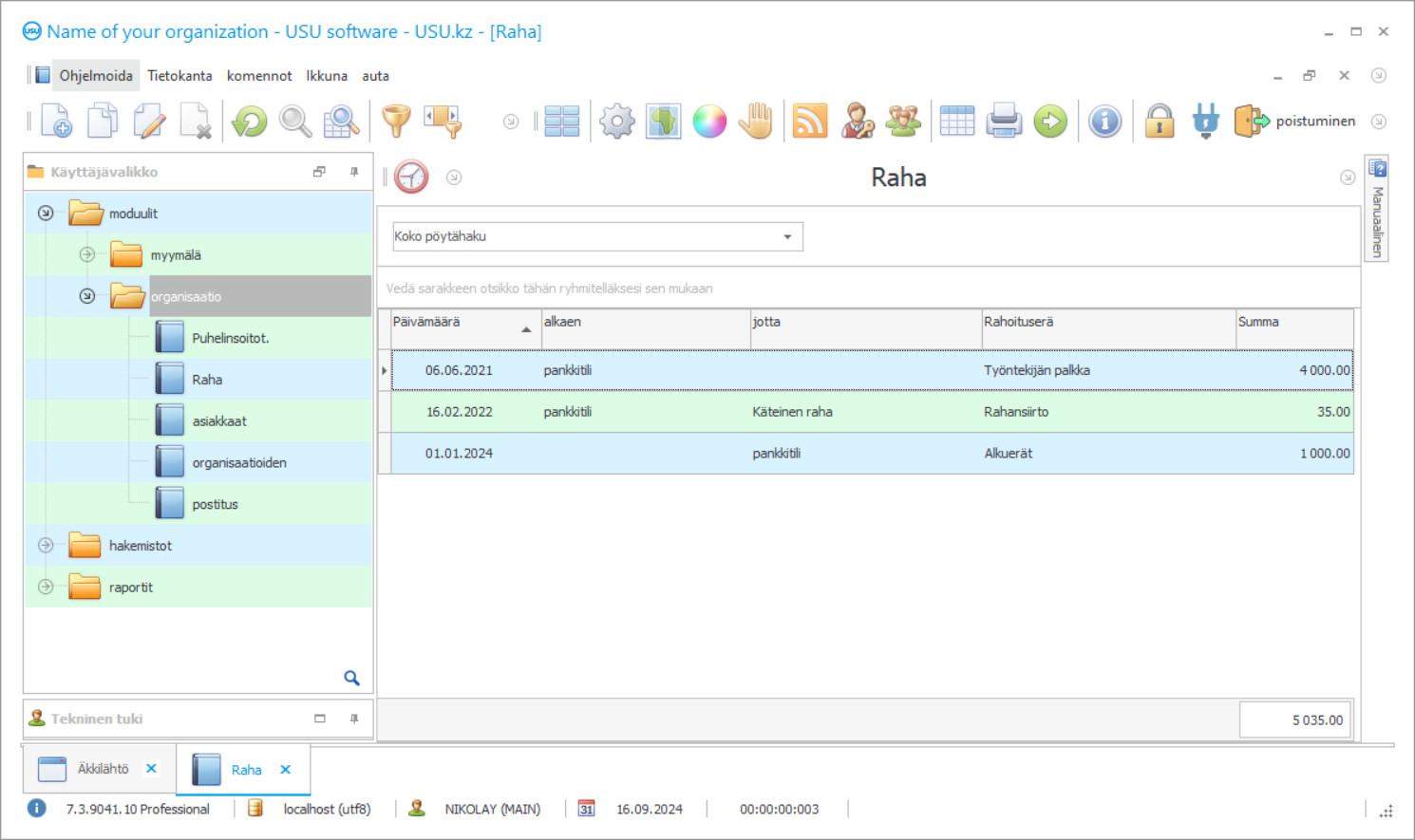 Yksittäisen yrittäjän kirjanpitoohjelma - Ohjelman kuvakaappaus