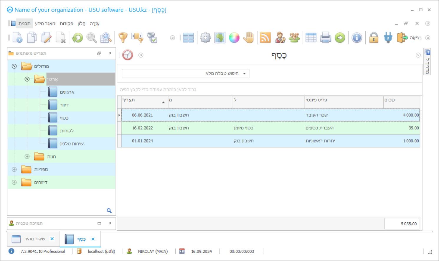 תוכנית הנהלת חשבונות ליזם יחיד - צילום מסך של התוכנית
