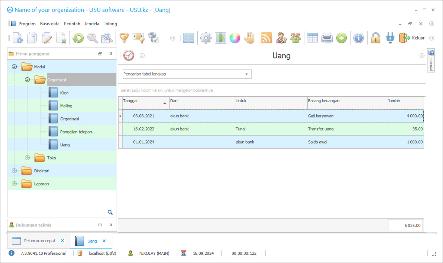 Program akuntansi untuk pengusaha perorangan - Tangkapan layar program