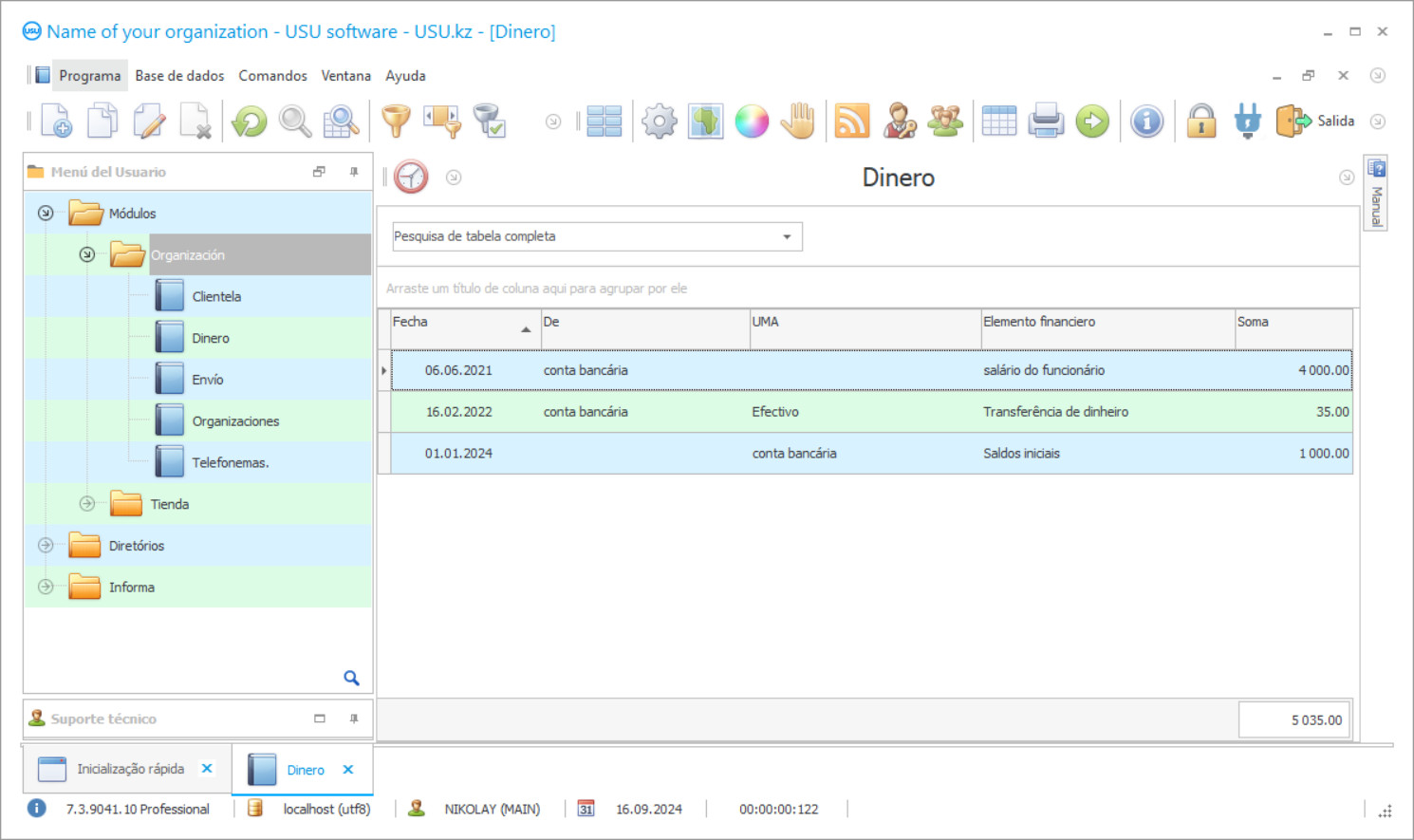 Programa de contabilidade para um empresário individual - Captura de tela do programa