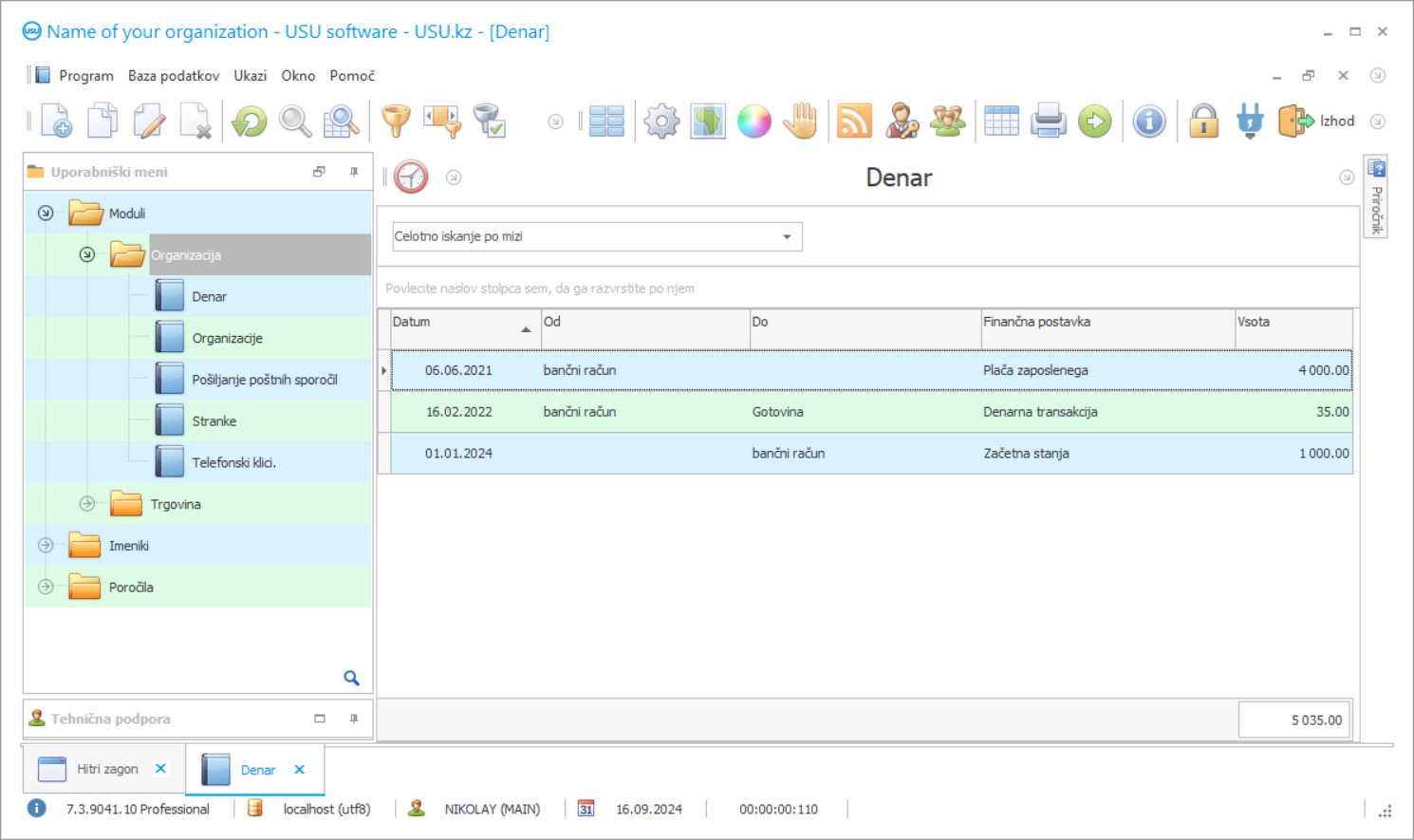 Program računovodstva za samostojnega podjetnika - Posnetek zaslona programa