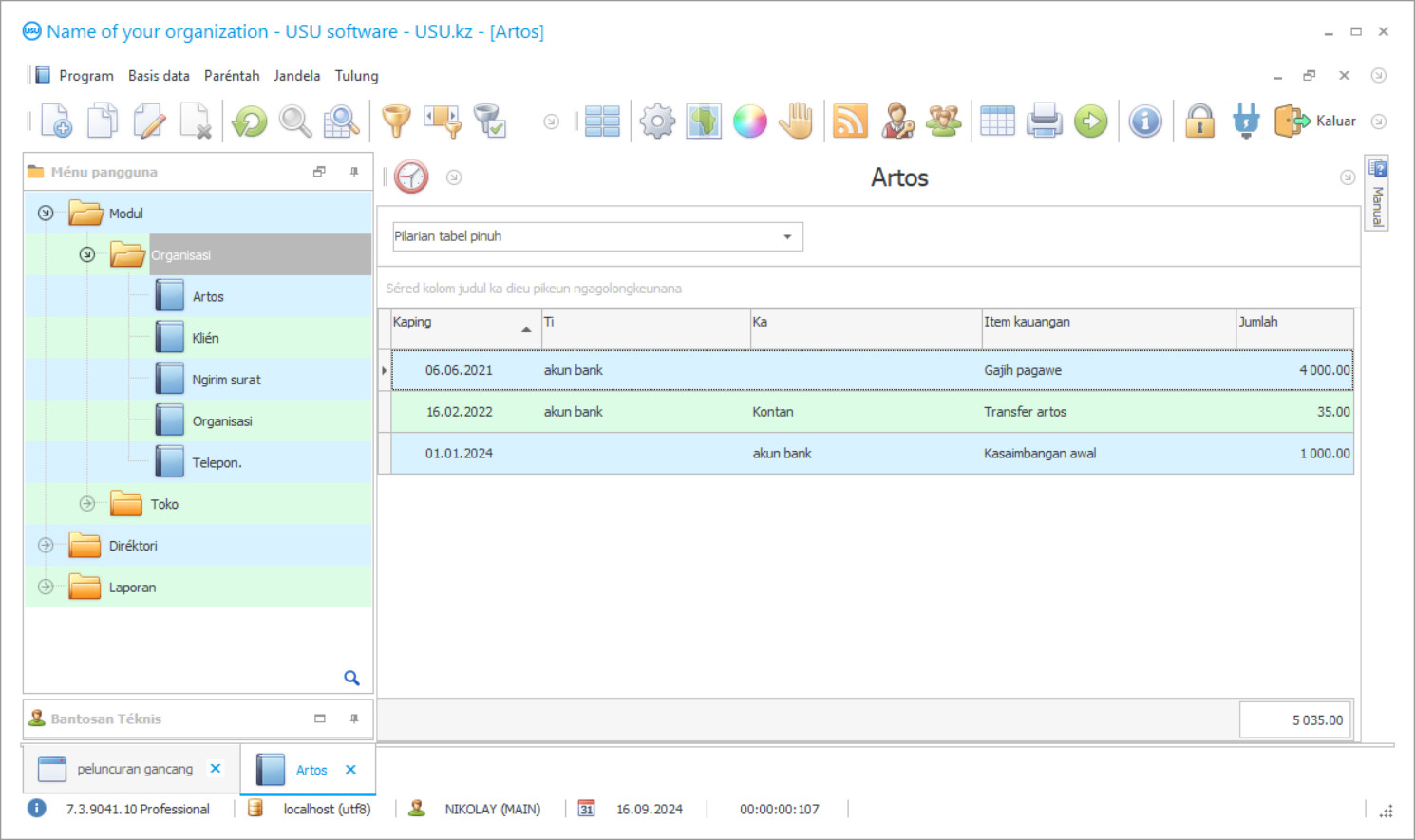 Program akuntansi pikeun pangusaha individu - Potret layar program