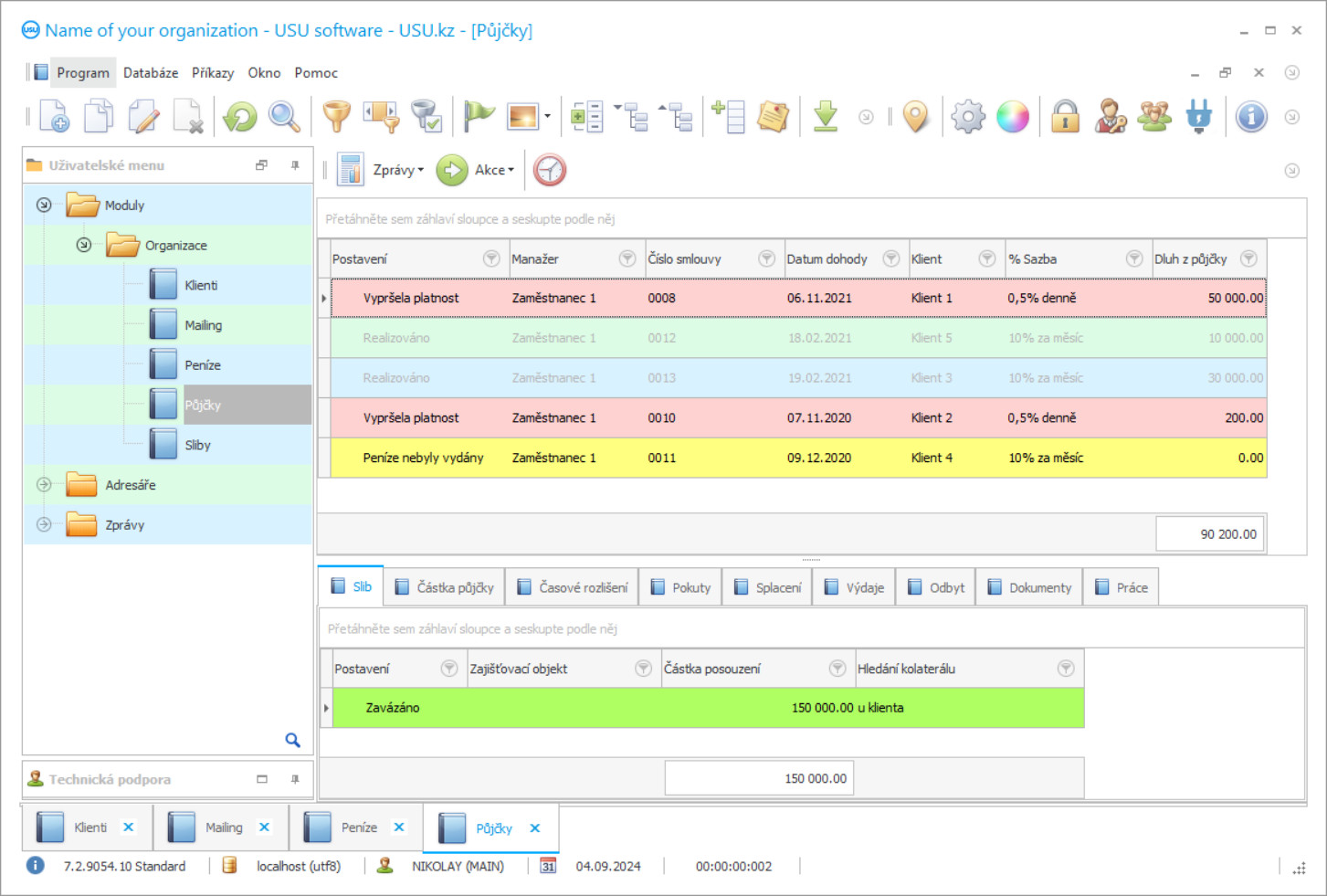 Program účtování zastavárny - Snímek obrazovky programu