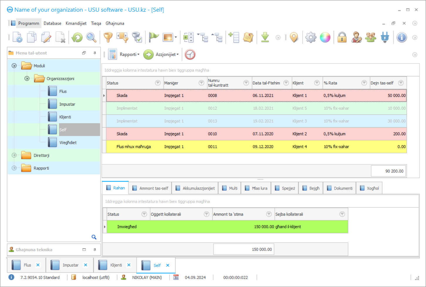 Programm ta 'kontabilità għal pawnshop - Screenshot tal-programm