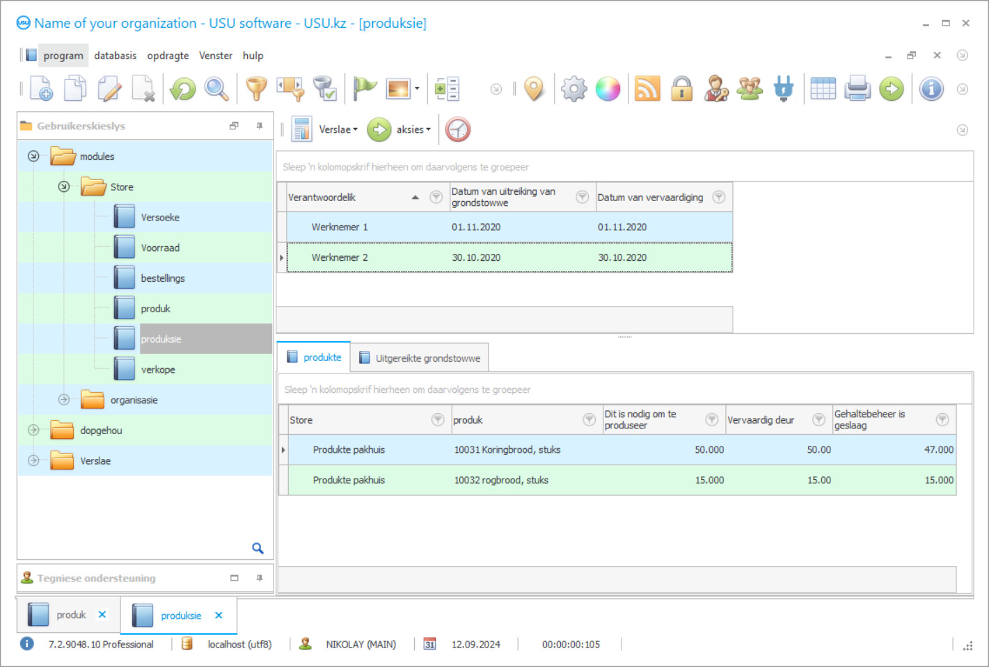 Program vir produksierekeningkunde - Program skermkiekie