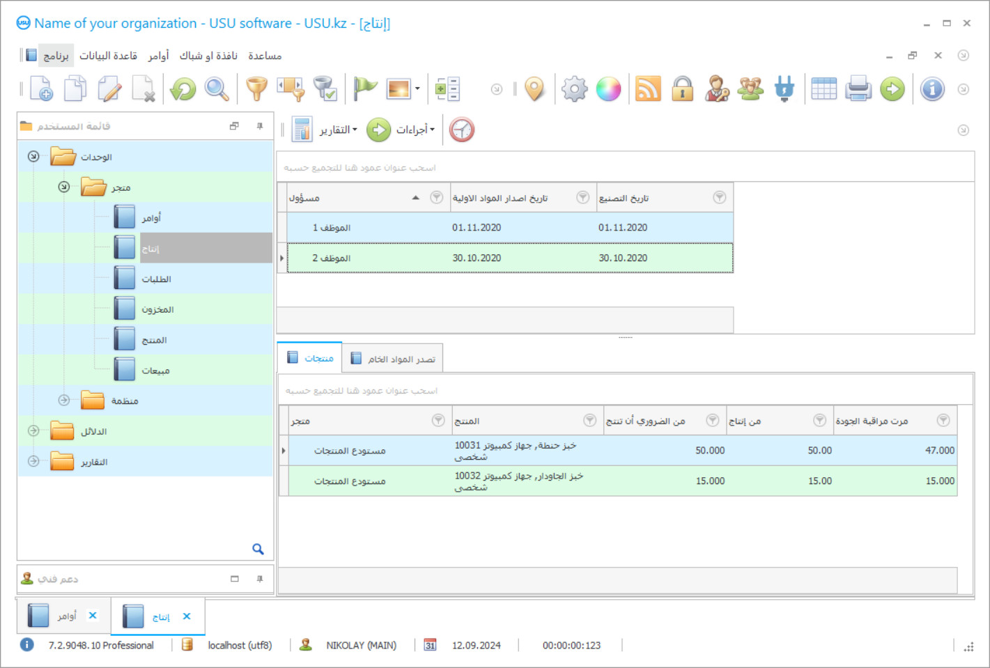 برنامج محاسبة الإنتاج - لقطة شاشة البرنامج