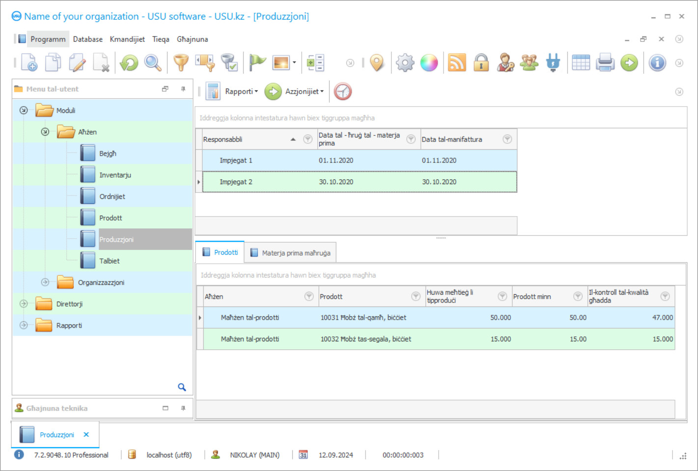 Programm għall-kontabilità tal-produzzjoni - Screenshot tal-programm