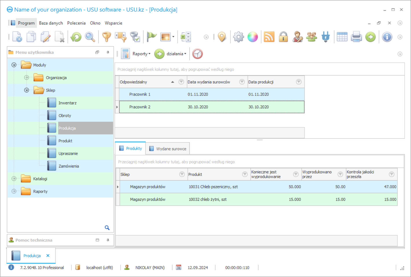 Program do rozliczania produkcji - Zrzut ekranu programu