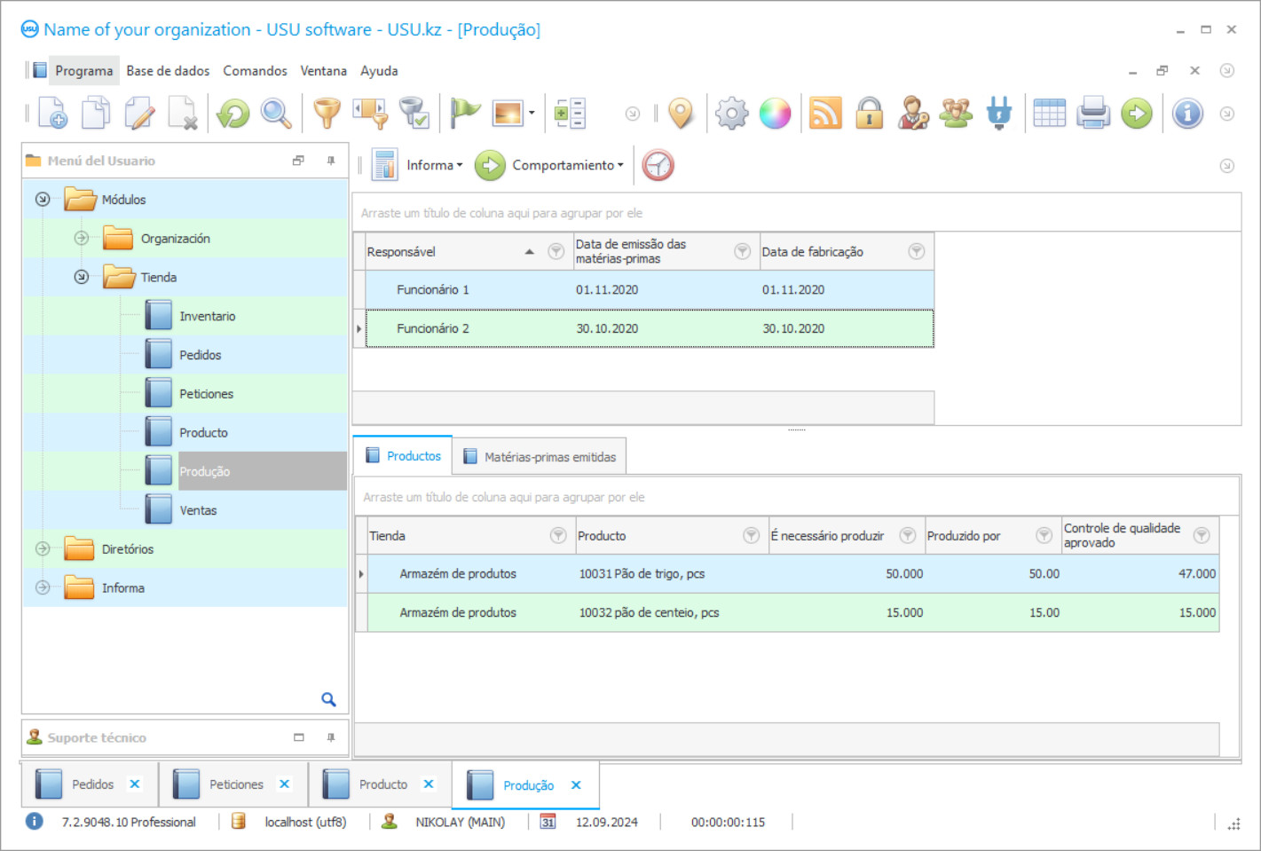 Programa para contabilidade de produção - Captura de tela do programa
