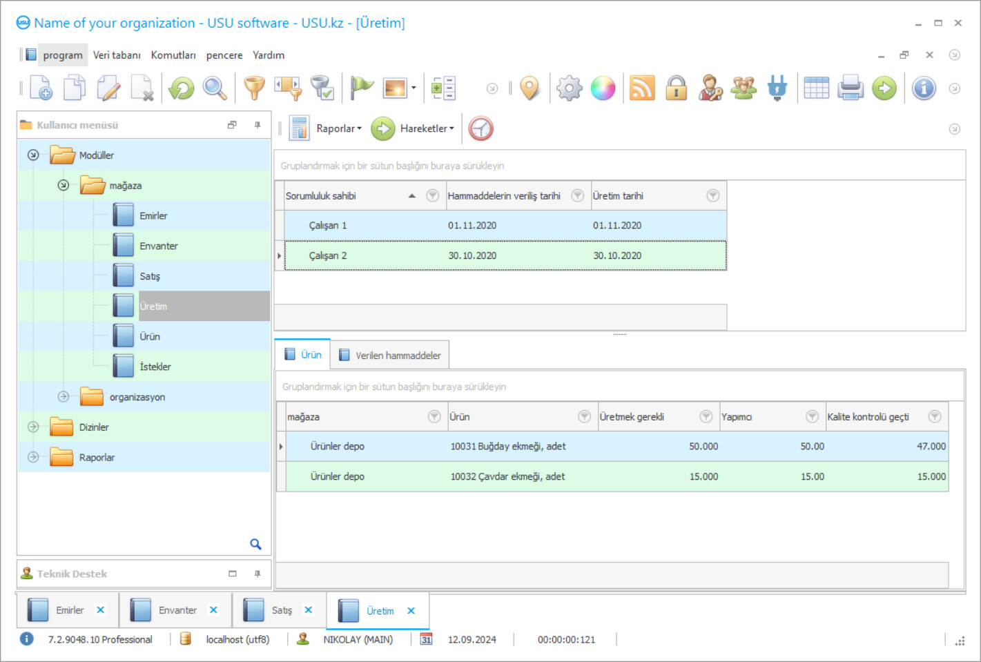 Üretim muhasebesi programı - Programın ekran görüntüsü
