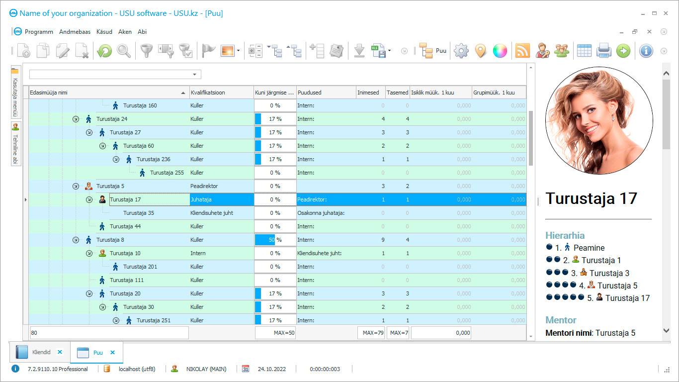 Programm mitmetasandilisele turundusettevõttele - Programmi ekraanipilt