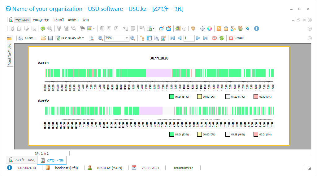 የሥራ ጊዜ ሂሳብ - የፕሮግራም ቅጽበታዊ ገጽ እይታ
