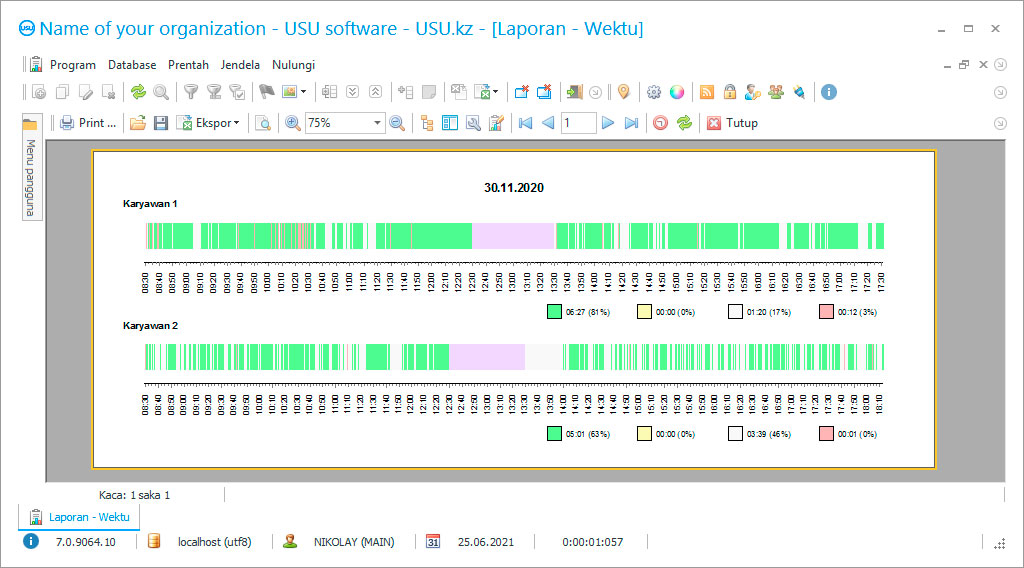Akunting wektu kerja - Screenshot program