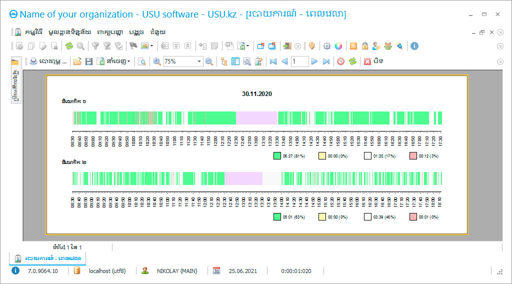 គណនេយ្យនៃពេលវេលាធ្វើការ - រូបថតអេក្រង់កម្មវិធី