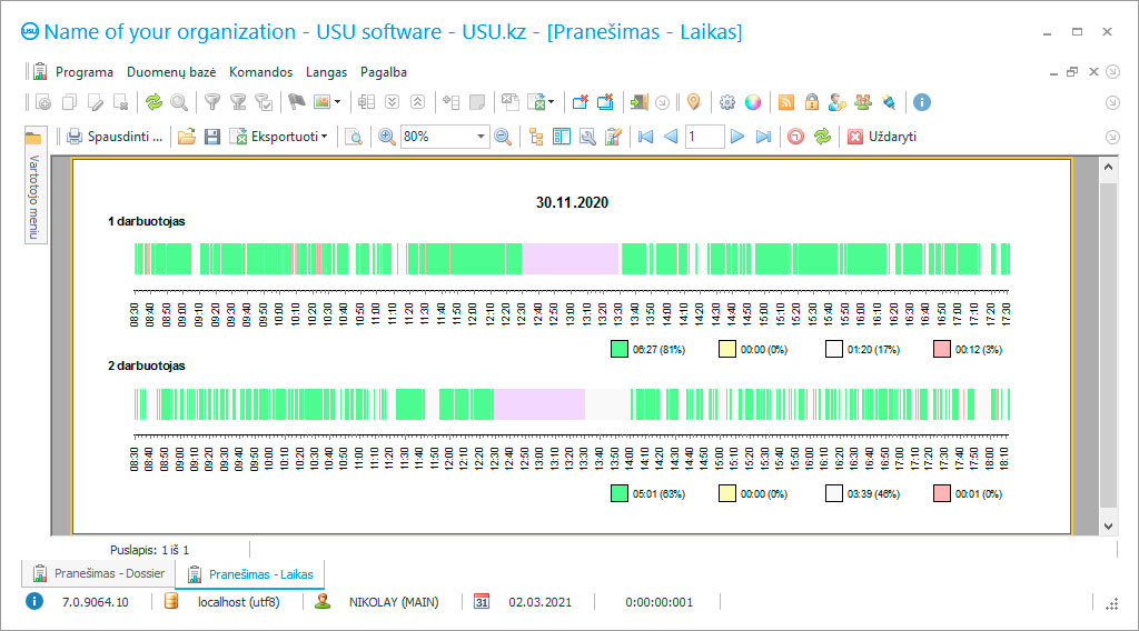 Darbo laiko apskaita - Programos ekrano kopija