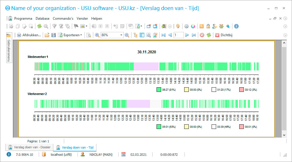 Boekhouding van werktijd - Programma screenshot