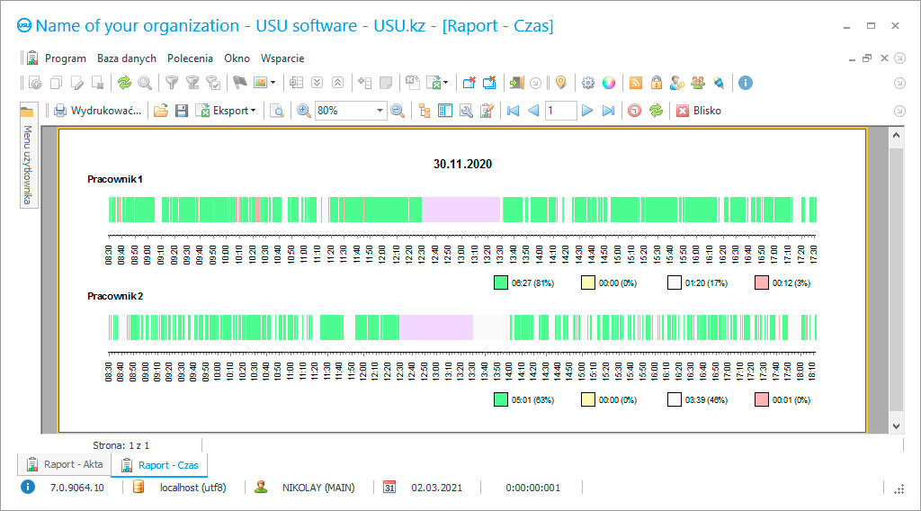 Rozliczanie czasu pracy - Zrzut ekranu programu