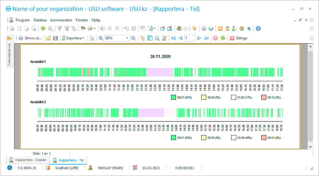 Redovisning av arbetstid - Skärmdump av programmet